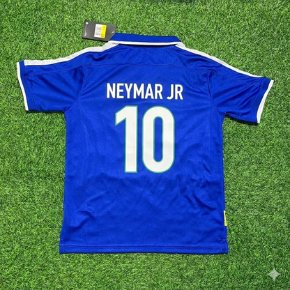 Neymar Jr Brazil Blue Retro Football Jersey