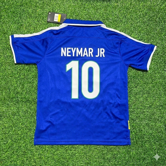 Neymar Jr Brazil Blue Retro Football Jersey