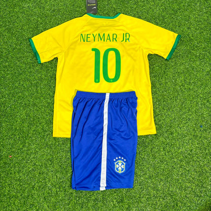 Neymar Jr. 10 Brazil 2014 Retro Kids Football Jersey Kit