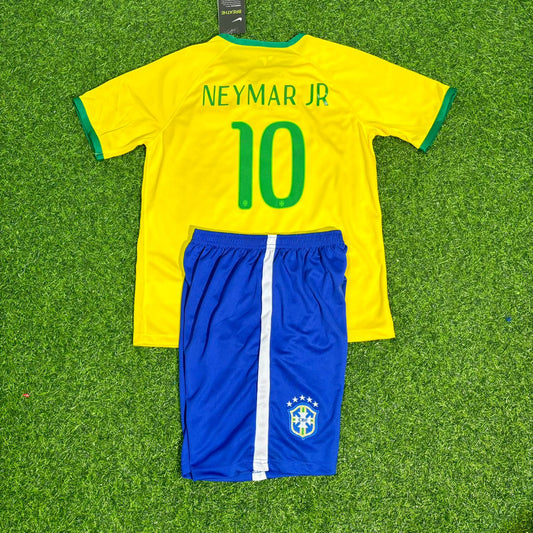 Neymar Jr. 10 Brazil 2014 Retro Kids Football Jersey Kit