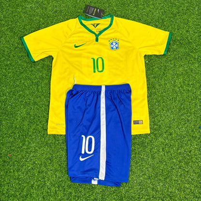 Neymar Jr. 10 Brazil 2014 Retro Kids Football Jersey Kit