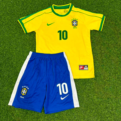 Neymar Jr. #10 Brazil Retro Kids Soccer Kit Jersey Kinder Trikot Maillot Enfant Soccer Shirt