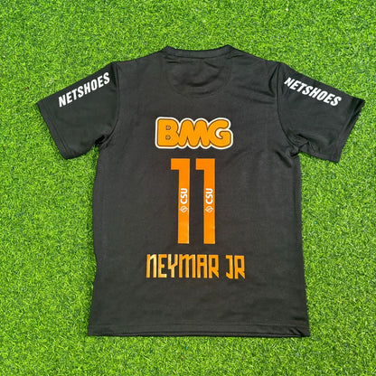 Neymar Jr #11 Santos Black Special Golden Font Kids Retro Football Jersey Kit
