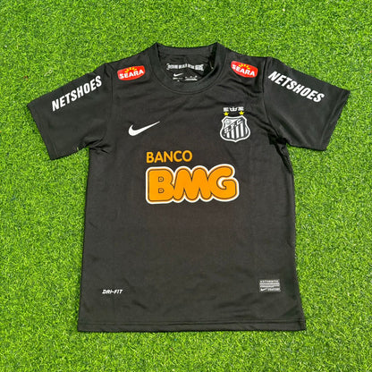 Neymar Jr #11 Santos Black Special Golden Font Kids Retro Football Jersey Kit