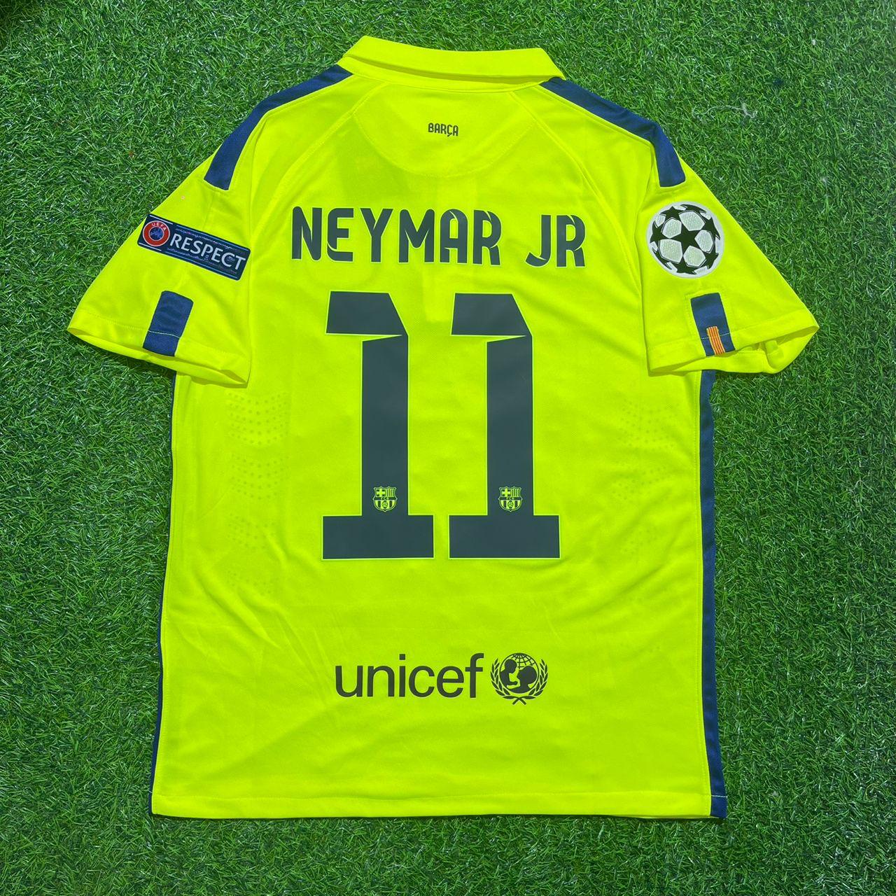 Neymar Jr Barcelona 14/15 Retro Yellow Jersey Maillot Trikot Maglia Soccer Shirt