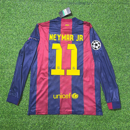 Neymar Jr Barcelona 2015 Champions League Final Berlin Long Sleeve Retro Football Jersey Kit