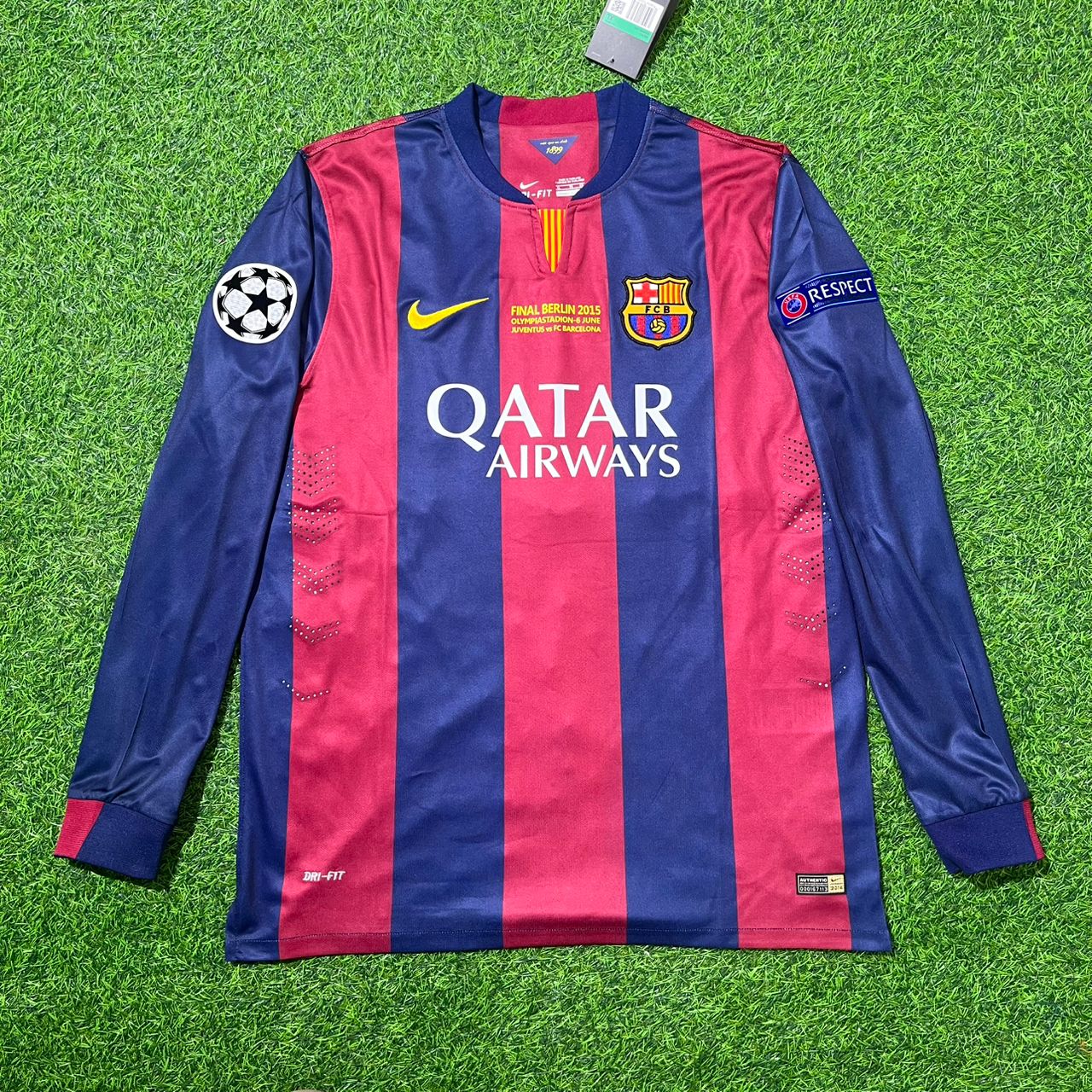 Neymar Jr Barcelona 2015 Champions League Final Berlin Long Sleeve Retro Football Jersey Kit