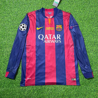 Neymar Jr Barcelona 2015 Champions League Final Berlin Long Sleeve Retro Football Jersey Kit