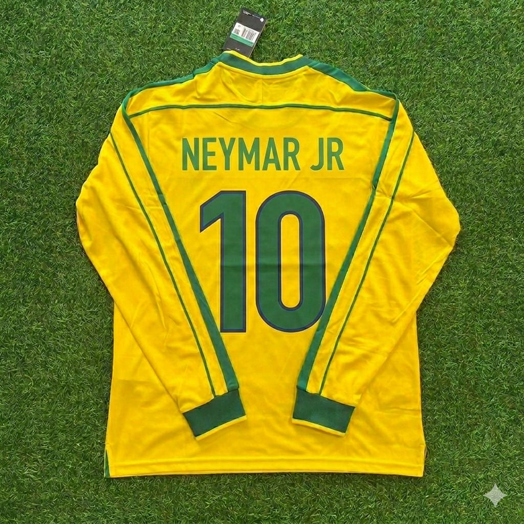 Neymar Jr. #10 - Brazil Long Sleeve Retro Football Kit Jersey Trikot Maillot Soccer Shirt