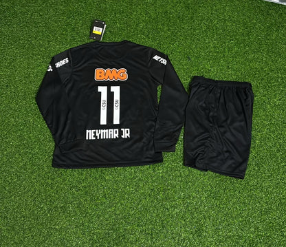 Neymar Jr. Santos Schwarzes Langarm-Retro-Fußballtrikot