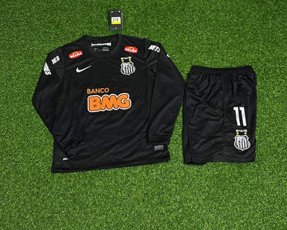 Neymar Jr. Santos Schwarzes Langarm-Retro-Fußballtrikot