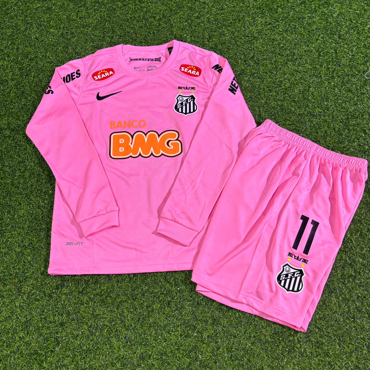 Neymar Jr Santos Kids Pink Long Sleeve Retro Football Jersey