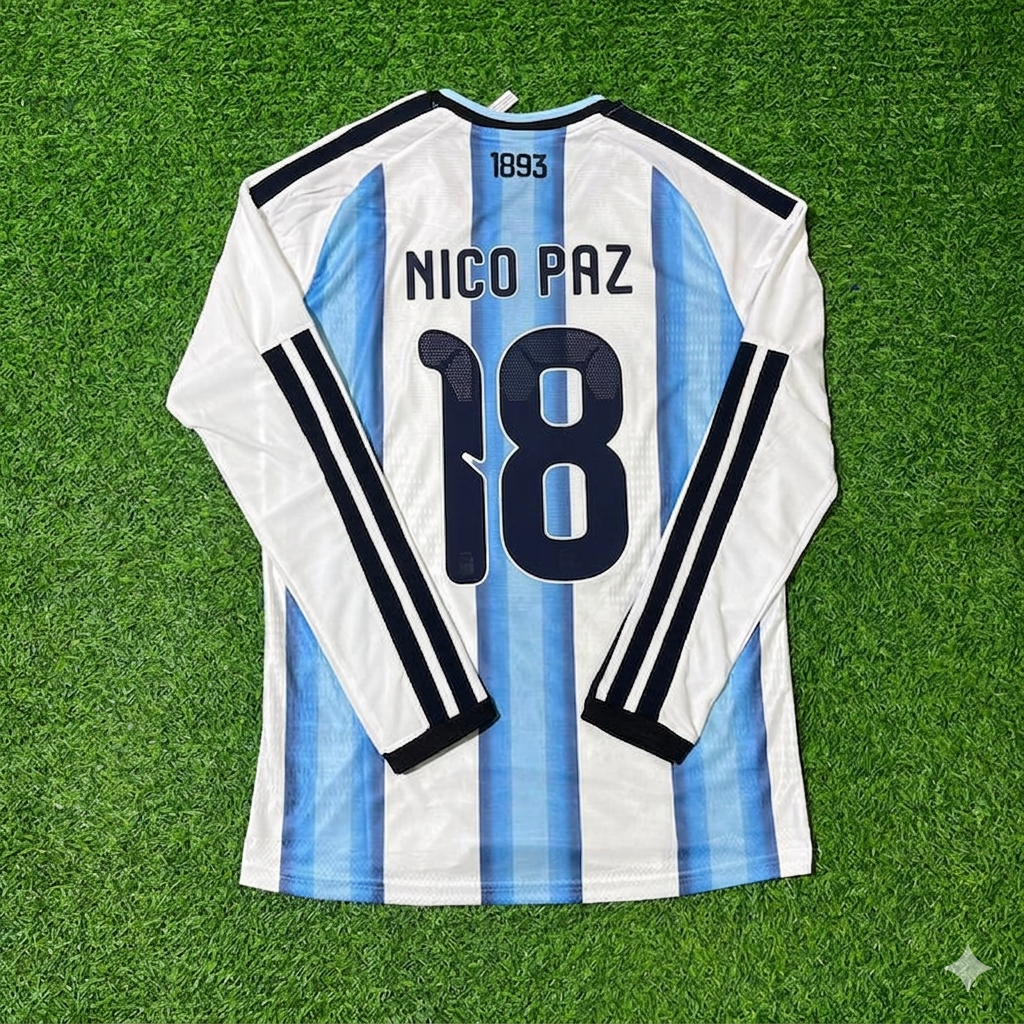 Nico Paz #18 Argentina 2026 World Cup Long Sleeve Football Jersey Kit