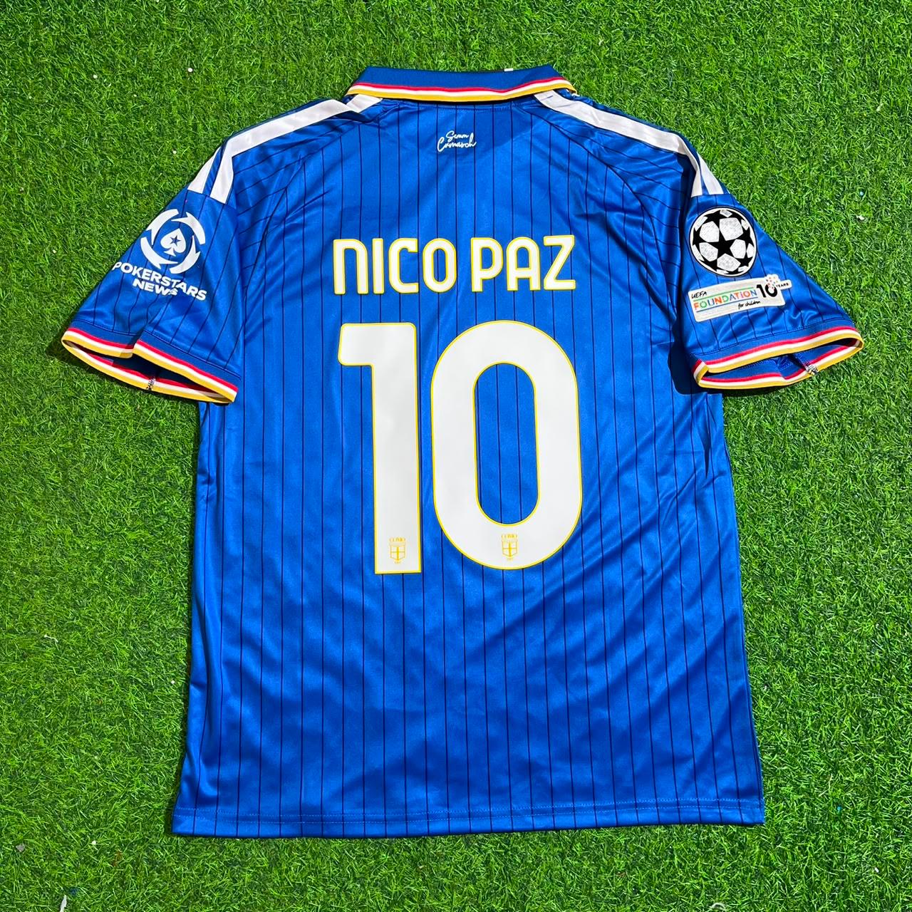 Nico Paz Como 2027 Home Blue Champions League Patch New Season Football Jersey