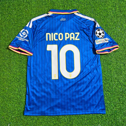 Nico Paz Como 2027 Home Blue Champions League Patch New Season Football Jersey