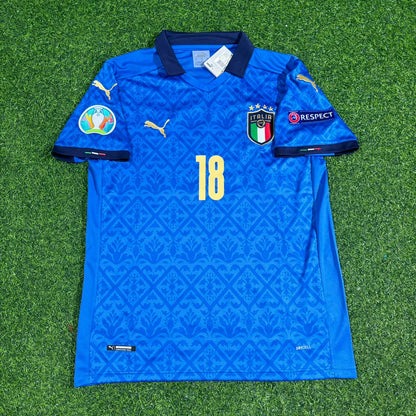 Nicolò Barella #18 Italy EURO 2020 Final Retro Soccer Jersey – | Trikot | Maillot Soccer Shirt