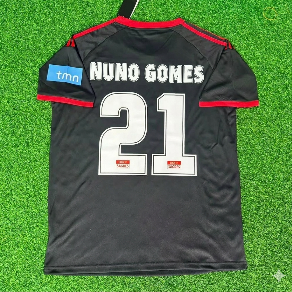 Nuno Gomes 21 – Maillot de foot Benfica extérieur noir rétro 2009/2010