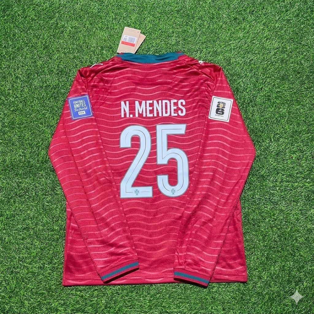 Nuno Mendes Portugal 2026 Red Home New Season Long Sleeve Football Jersey