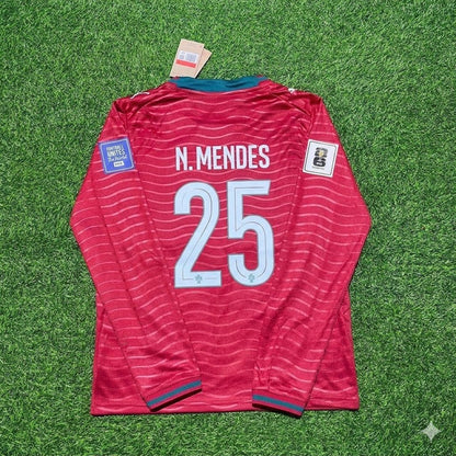 Nuno Mendes Portugal 2026 Red Home New Season Long Sleeve Football Jersey