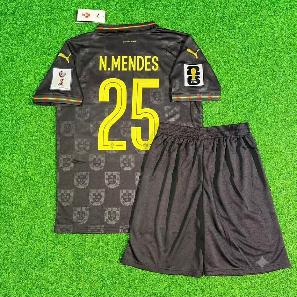 Nuno Mendes Portugal WM 2026 schwarzes Kinder-Fußballtrikot