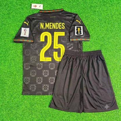 Nuno Mendes Portugal WM 2026 schwarzes Kinder-Fußballtrikot