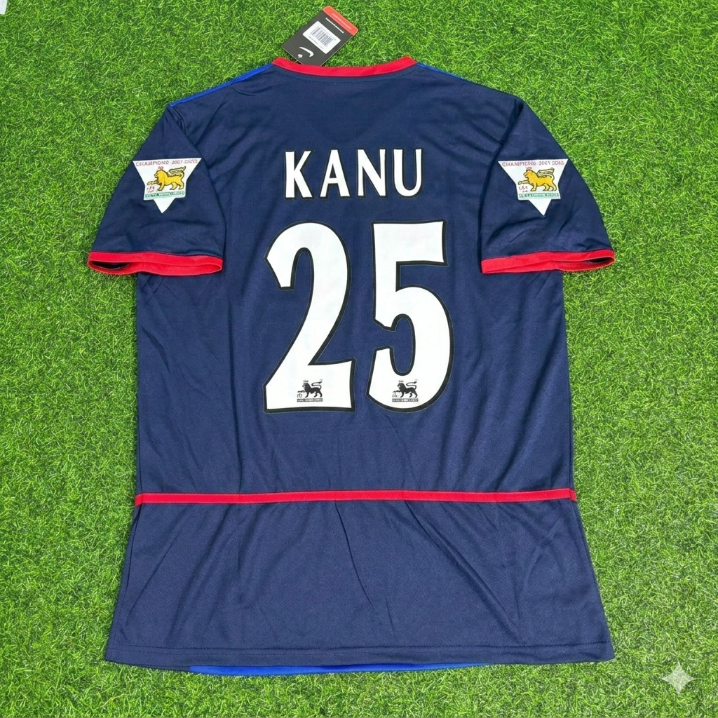 Nwankwo Kanu 25- Arsenal 2002-2004 Black Blue o2 Retro Kit Jersey Trikot Maglia Camiseta Soccer Shirt