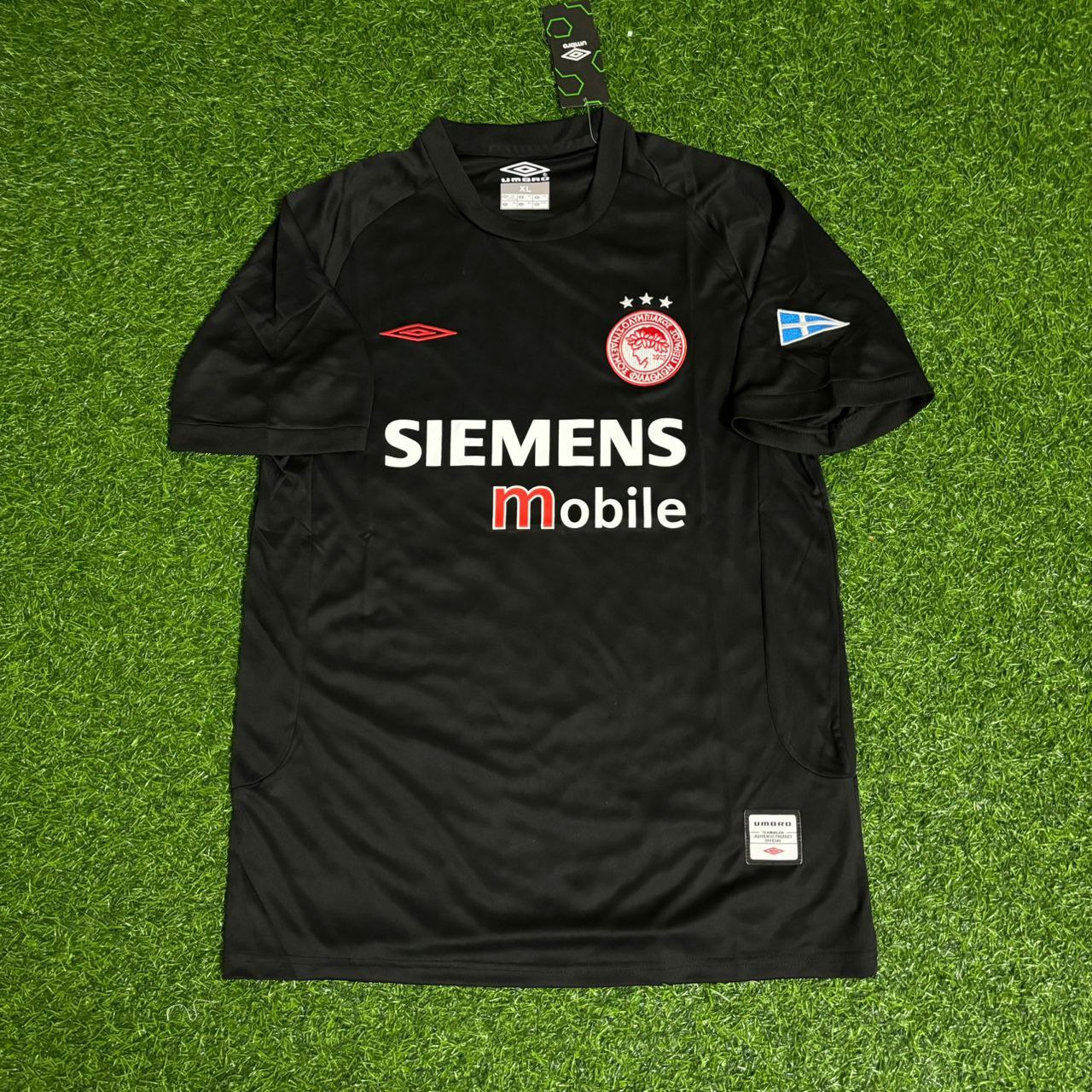 Olympiacos 2004-05 – Black Home Retro Kit Jersey Trikot Maillot Soccer Shirt