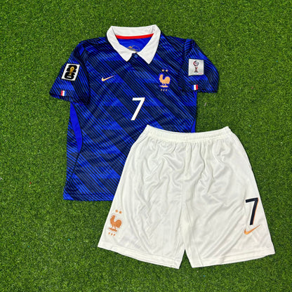 Ousmane Dembélé #7 France 2026 World Cup Kids Home Blue Football Jersey Kit