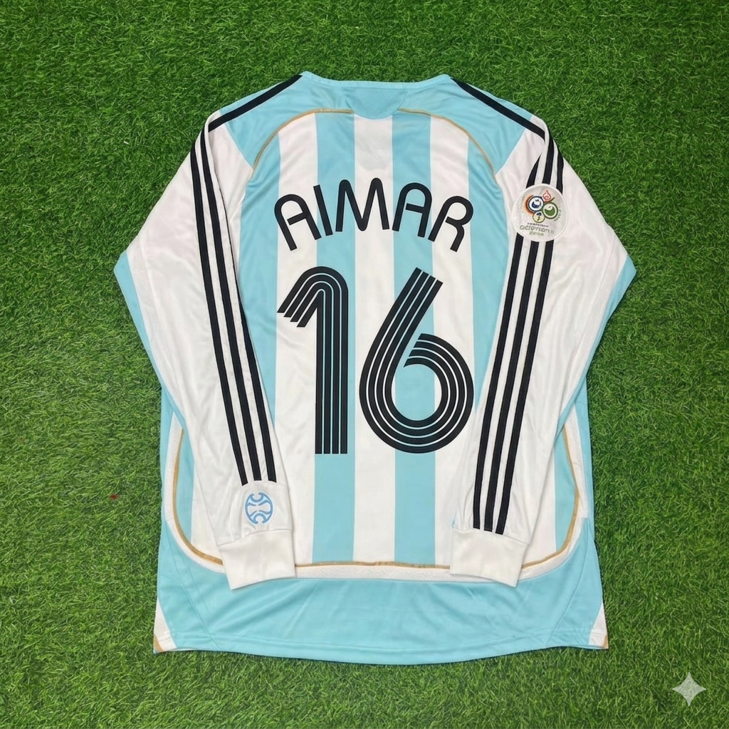 Pablo Aimar  #16 Argentina 2006 World Cup Retro Long Sleeve Football Jersey
