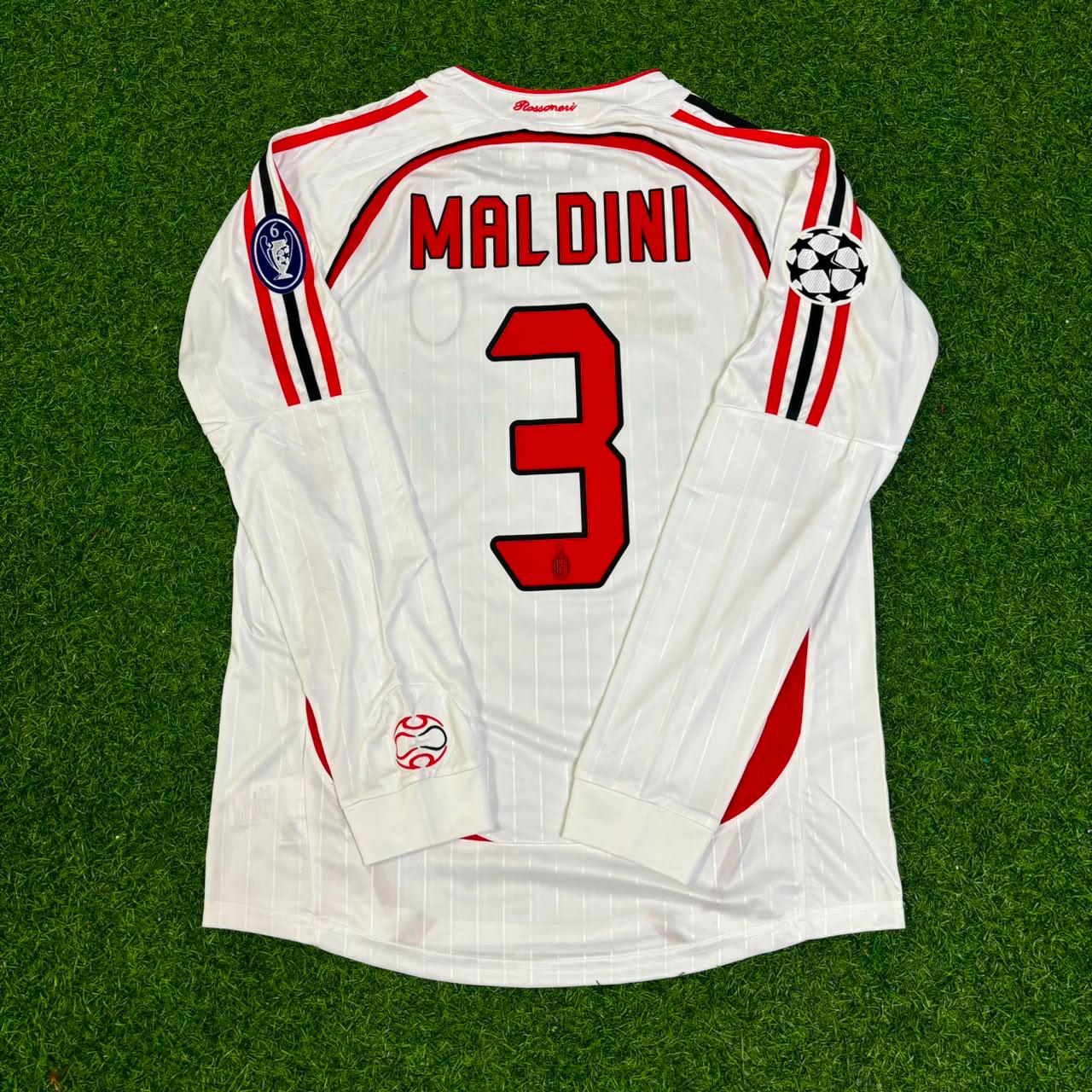 Paolo Maldini #3 AC Milan 2007 Champions League Final Away White Long Sleeve Retro Jersey