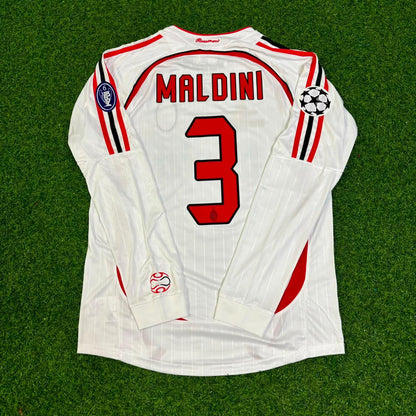 Paolo Maldini #3 AC Milan 2007 Champions League Final Away White Long Sleeve Retro Jersey