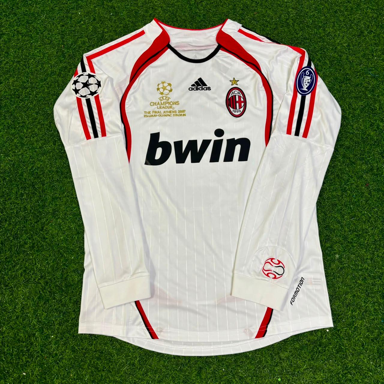 Paolo Maldini #3 AC Milan 2007 Champions League Final Away White Long Sleeve Retro Jersey