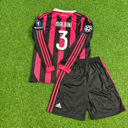 Paolo Maldini AC Milan 2008-2009 Final Season Kids Long Sleeve Home Retro Football Jersey