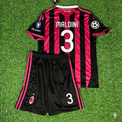 Paolo Maldini #3– AC Milan 2009-10 Retro Kit Jersey – | KinderTrikot | Maillot Enfant Soccer Shirt