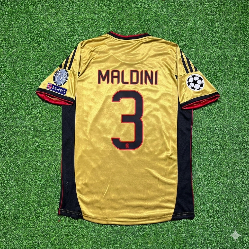 Paolo Maldini #3 AC Milan Maillot Rétro Doré