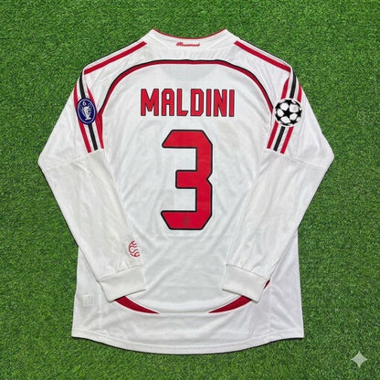 Paolo Maldini #3 AC Milan 2007 Champions League Final Away White Long Sleeve Retro Jersey