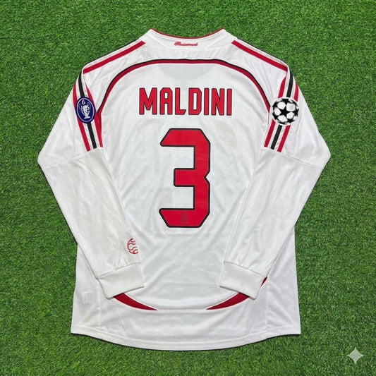 Paolo Maldini #3 AC Milan 2007 Champions League Final Away White Long Sleeve Retro Jersey