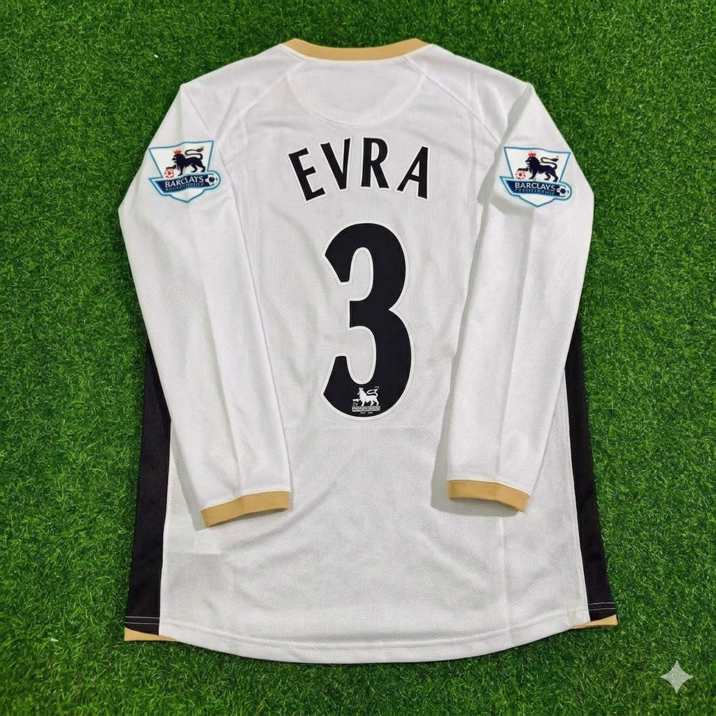Patrice Evra #3 Manchester United 2006-2007 White Retro Long Sleeve Football Jersey