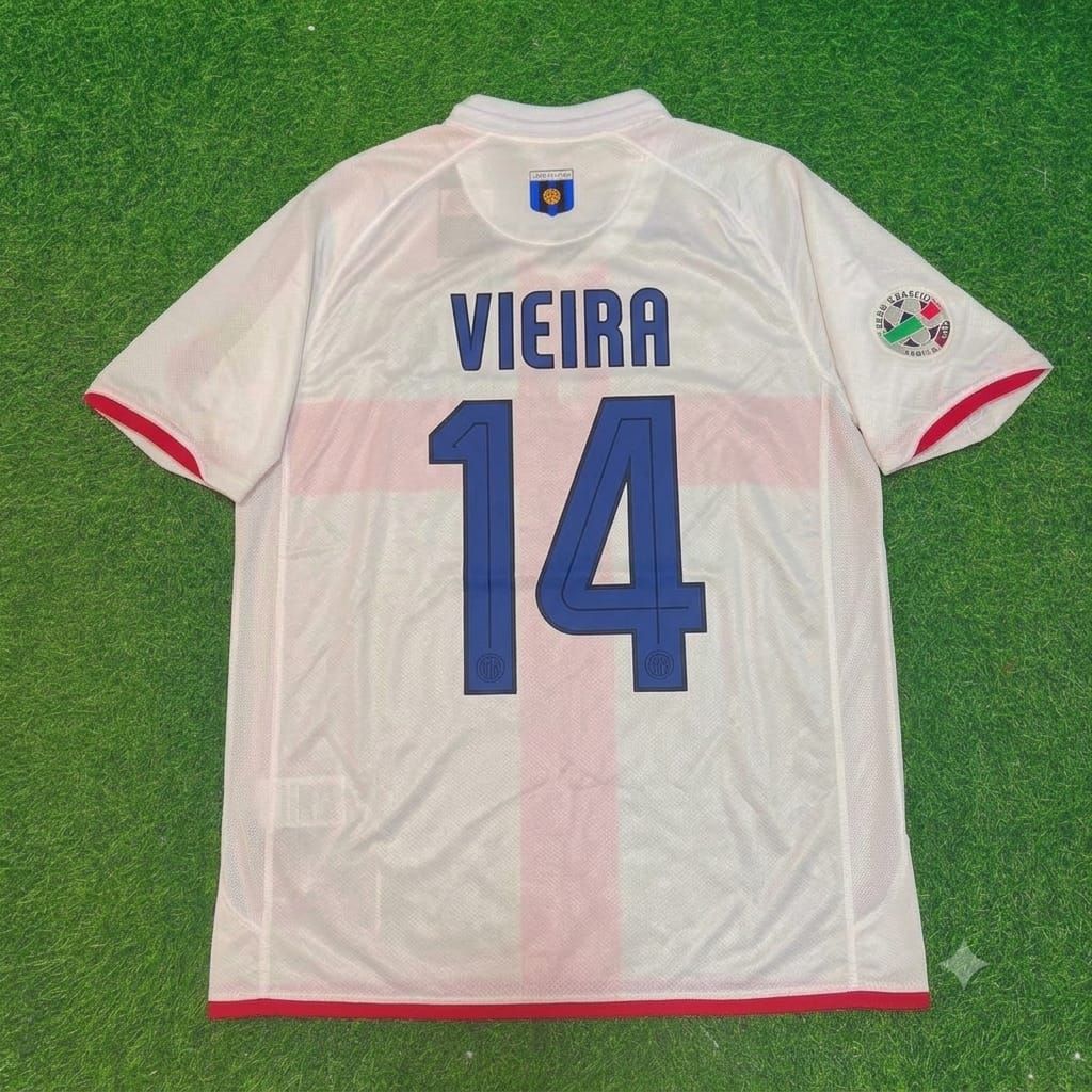 Patrick Vieira #14 Inter 2007- 2008 Season Away White Red Retro Jersey Trikot Maillot Maglia Soccer Shirt