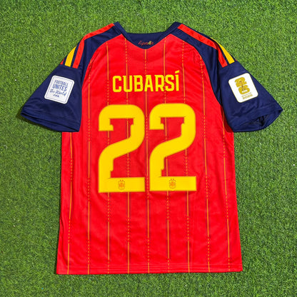 Pau Cubarsi #22 Spain Two Star 2026 World Cup Champions Home Jersey Trikot Maillot