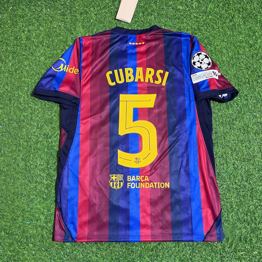 Pau Cubarsi #5 Barcelona 2027 New Season Champions League Patch Home Jersey Trikot Maillot Soccer Shirt