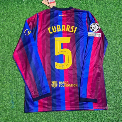 Pau Cubarsi #5 Barcelona 2027 New Season Champions League Patch Home Long Sleeve Jersey Trikot Maillot Soccer Shirt