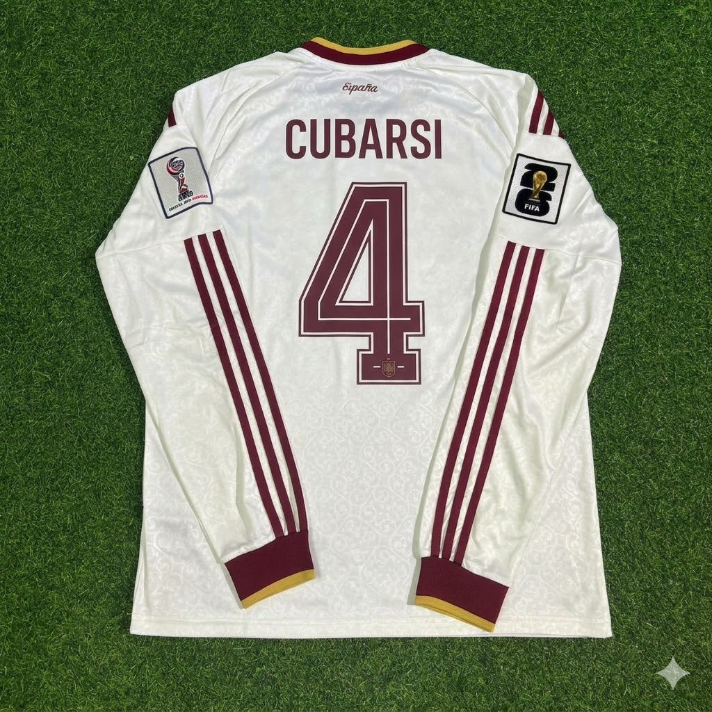 Pau Cubarsí #4 Spain 2026 World Cup Away Long Sleeve Jersey Trikot Maillot