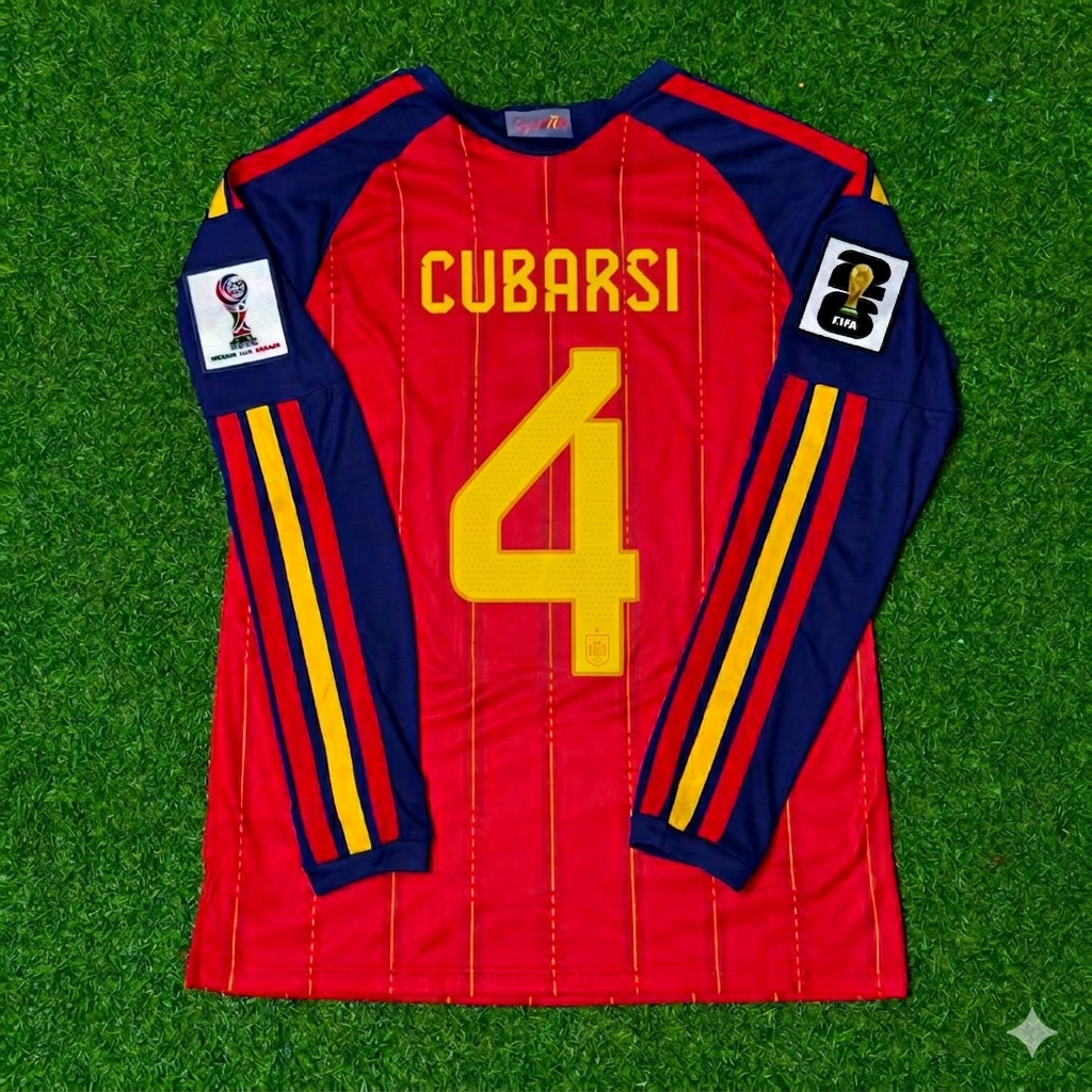 Pau Cubarsi #4 Spain 2026 World Cup Home Long Sleeve Jersey Trikot Maillot
