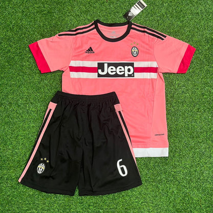 Paul Pogba Juventus 2015–2016 Pink Retro Kids Football Jersey Kit