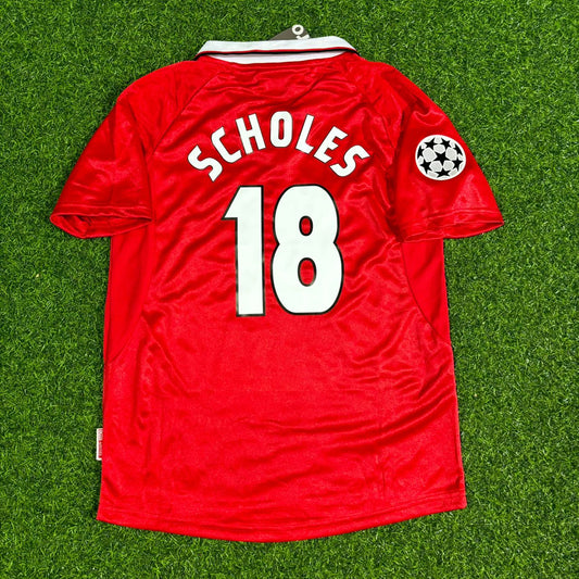 Paul Scholes Manchester United 1999 Champions League Final Retro Football Jersey Kit