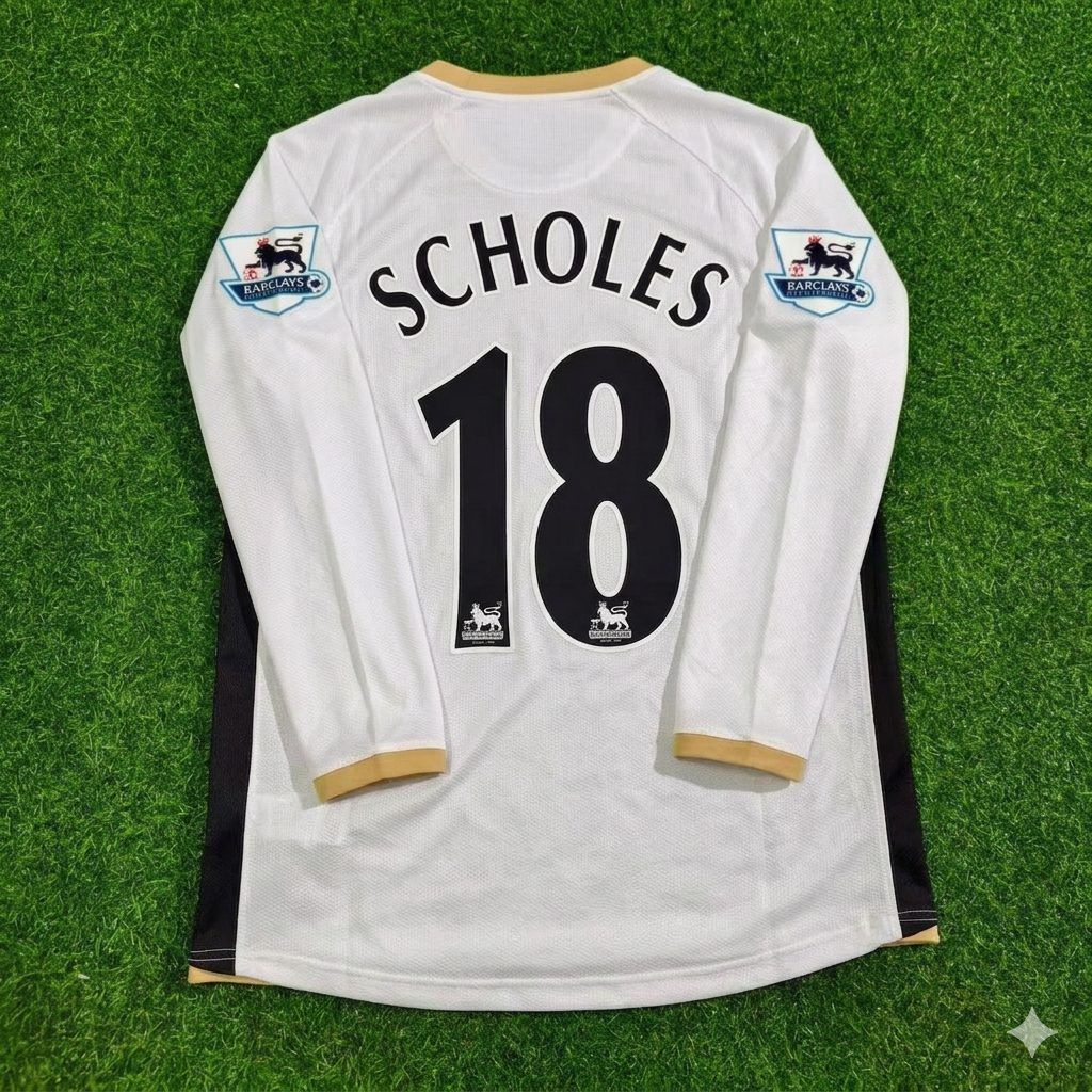 Maillot de football rétro à manches longues Paul Scholes #18 Manchester United 2006-2007 blanc