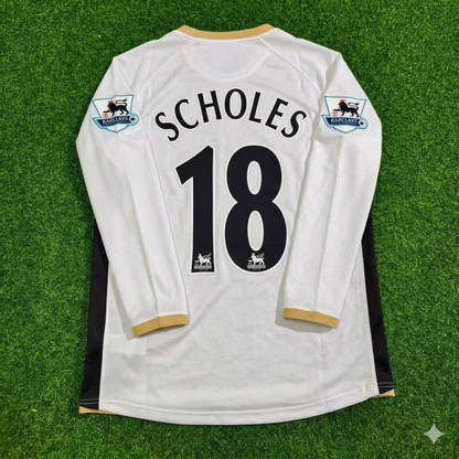 Maillot de football rétro à manches longues Paul Scholes #18 Manchester United 2006-2007 blanc