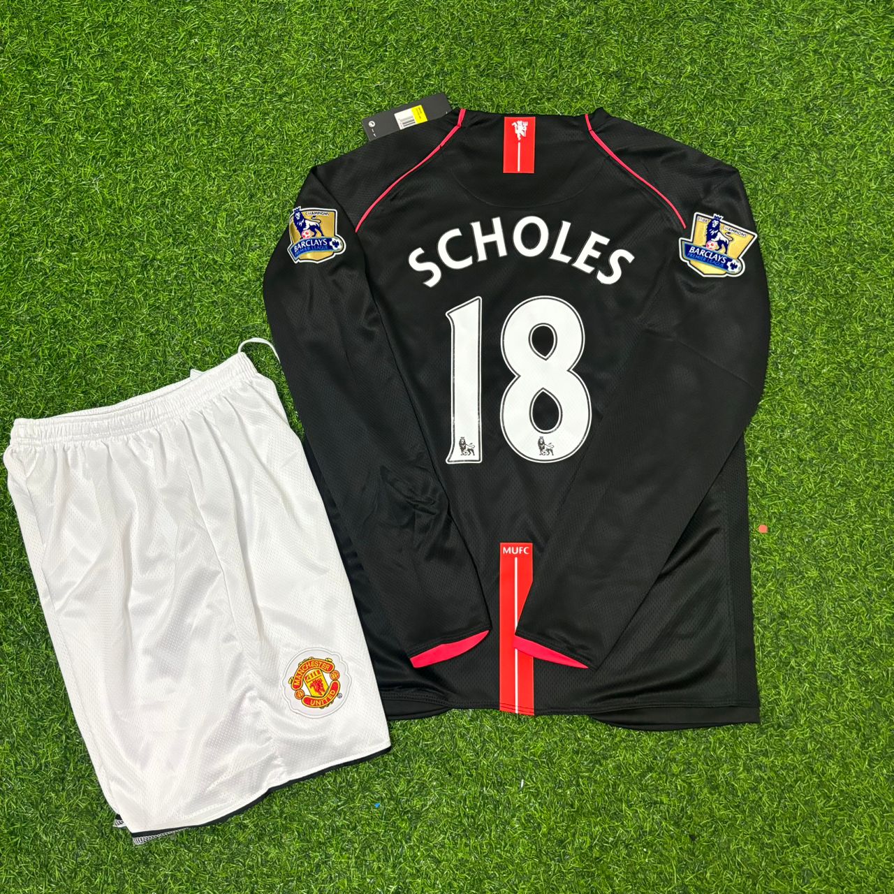 Paul Scholes Manchester United 2007/2008 EPL Black KIDS Football Jersey Kit Trikot