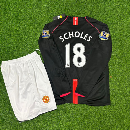 Paul Scholes Manchester United 2007/2008 EPL Black KIDS Football Jersey Kit Trikot